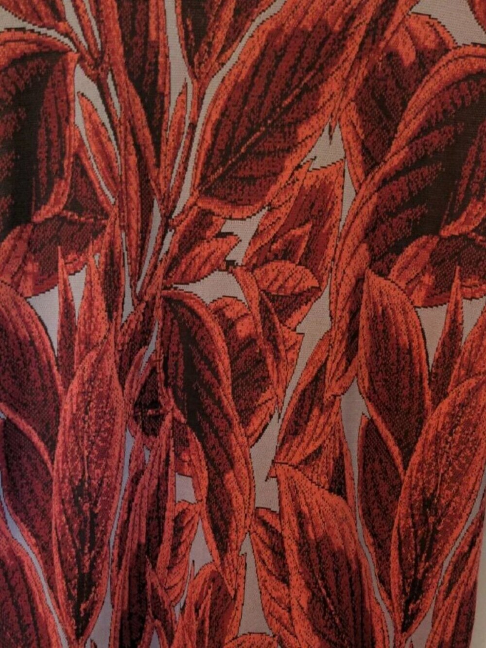 Zara Burgundy Grey Coral Leaf-Print Midi Shift Dress Size Small NWT - Picture 5 of 9